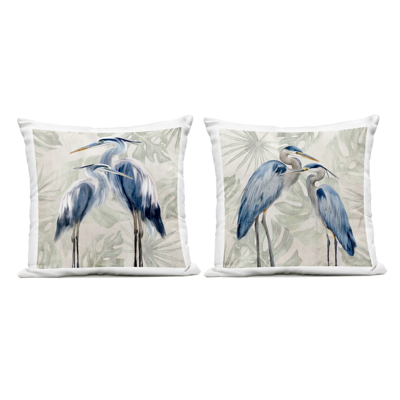 Stupell Industries Blue Heron Palm Pair 2 Piece Outdoor Printed Pillow Set, design by Kim Allen, 18 x 7 x 18